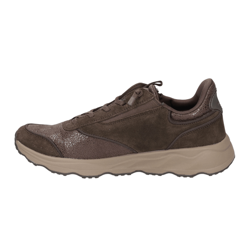 Eleganter brauner Waldläufer Damensneaker mit breiter Passform und Lederdetails, seitlich