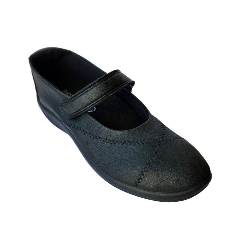Arcopedico ballerina med velcro - Sort - Seniorshop