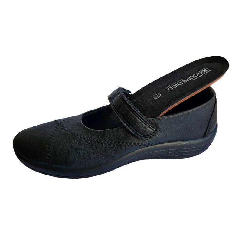 Arcopedico ballerina med velcro - Sort - Seniorshop