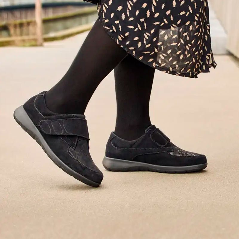 New Feet damesko med velcrorem - Sort - Seniorshop