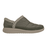 Olivgrüner Skechers Freizeitschuh für Damen, Seitenansicht, mit gestepptem Obermaterial und Strickrand