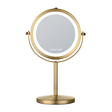 Rundes goldenes Schminkspiegel mit LED-Licht, frontal mit Gillian Jones Logo