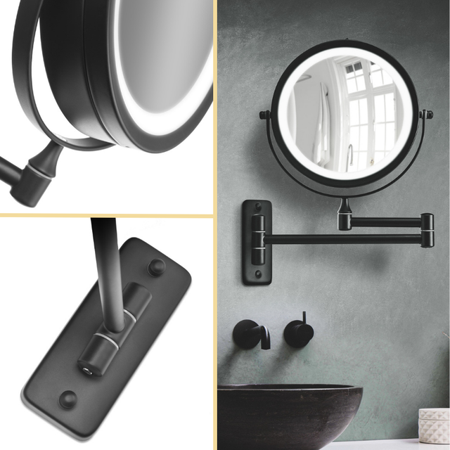 10246-00 wandmontierter Make-up Spiegel schwarz