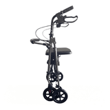 Zusammengeklappter grauer Ibis Rollator von der Seite, der sein kompaktes Design zeigt