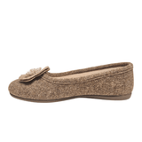 Beige Bella Moda Damenhausschuhe aus Wollfilz mit Gummizug und Blume auf der Spitze