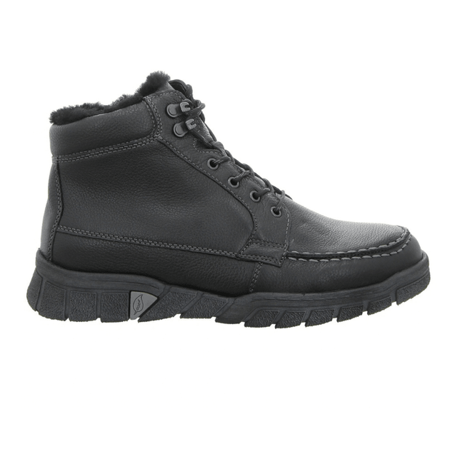 Schwarzer Waldläufer Herrenstiefel aus Nappaleder mit Schnürsenkeln und warmem Futter, von der Seite