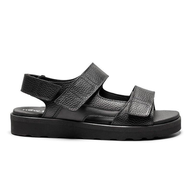 Herrensandale, Schwarzes Leder, New Feet