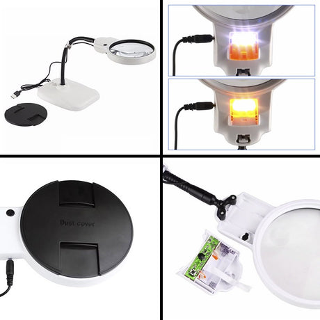 Flexible Tischlupe mit LED – 2-facher/6-facher Vergrößerung